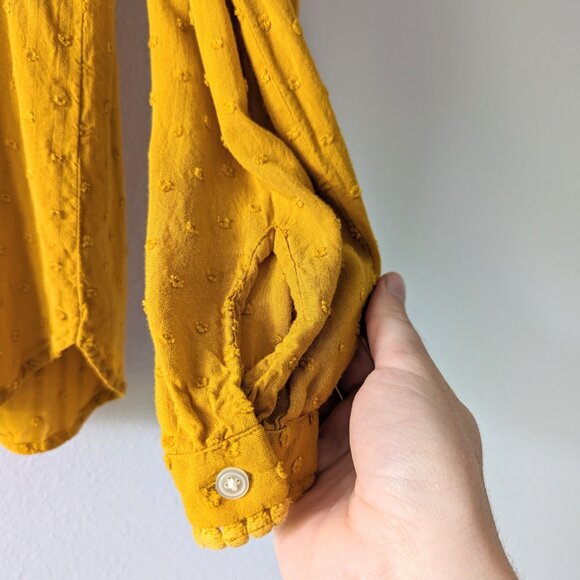 LOFT Swiss Dot Blouse in Mustard Yellow Size M - Picture 3 of 7